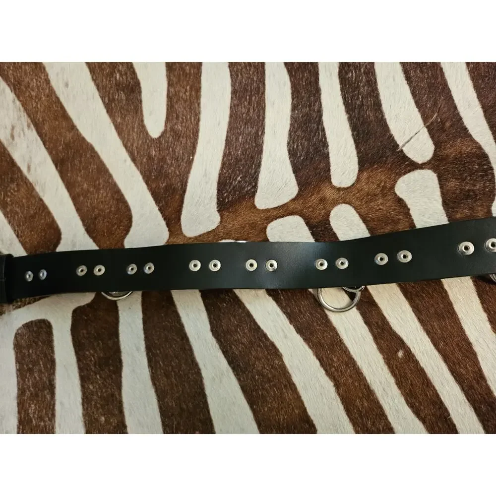 Vintage HOT TOPIC Gothic Punk Black O-Ring Bondage Belt Silver Hardware Rivet 36